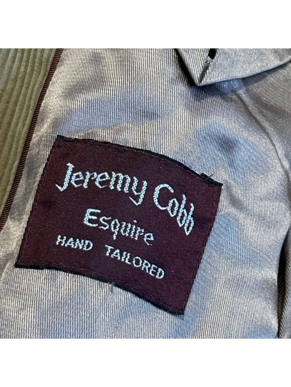 Jeremy Cobb 44L Hand Tailored Tan Corduroy Blazer Suede Elbow Patch Preppy VTG